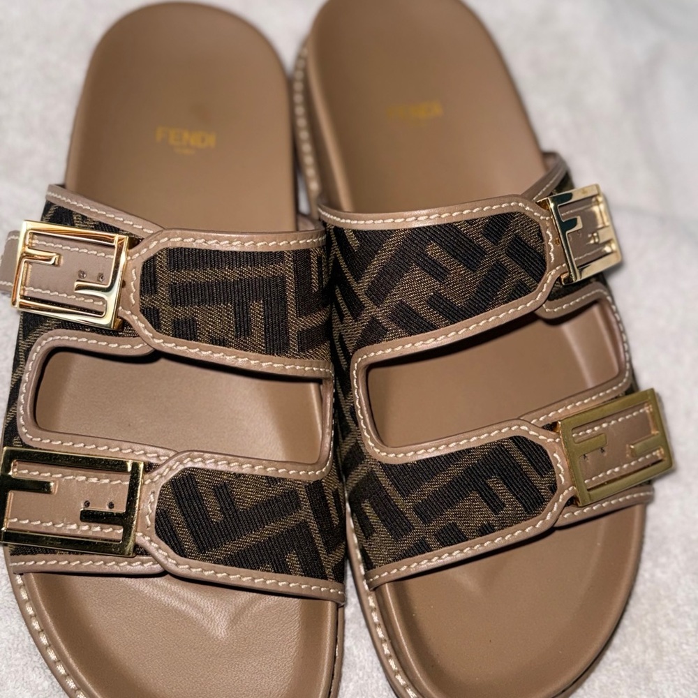 Fendi Brown and Black Slide Sandals